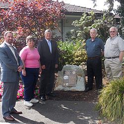 Dedication ceremony, July 22 2016. L to R, Club General Mgr Josh Bridge, LHS Pres. Becky Huber, Mayor Don Anderson, LHS Board Members Glen Spieth and Kris Kauffman.