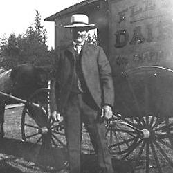 Dairyman George Chapman and Flett wagon.