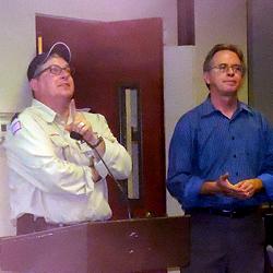 Steven Dunkelberger (left) joins fellow author Walt at the podium.