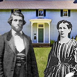 Willis and Mary Boatman; behind them, their home as it appears today