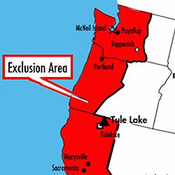 Map showing Pacific Northwest area affected by Executive Order 9066.
